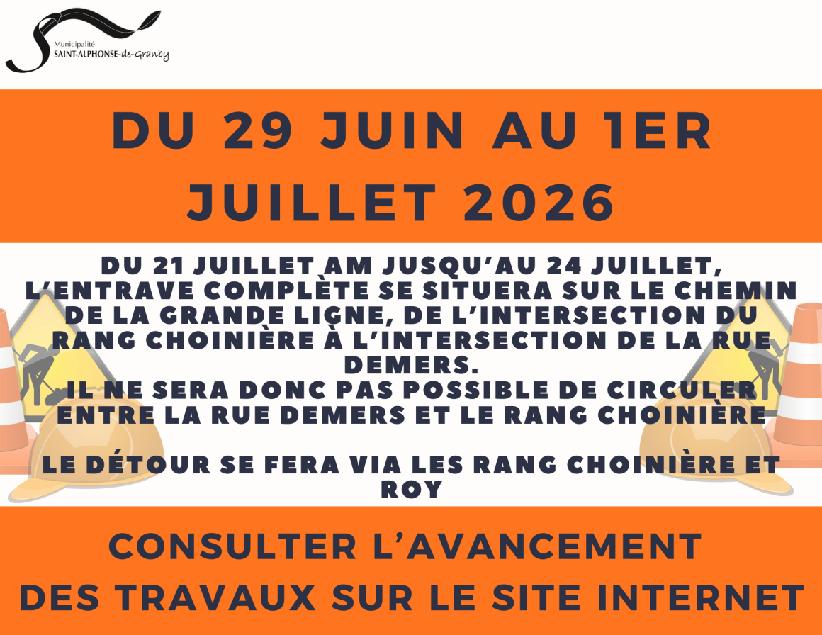 🚧 TRAVAUX PRÉVUS – CHEMIN DE LA GRANDE-LIGNE